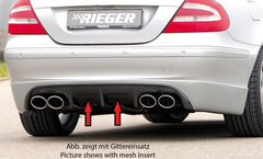 Mercedes CLK (W209) Rieger Heckschürzenansatz mit 2 Aussparungen mittig, ABS, Carbon-Look,
inkl. Montagezubehör, Alugitter, Gutachten