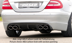 Mercedes CLK (W209) Rieger Heckschürzenansatz mit 2 Aussparungen mittig, ABS, Carbon-Look,
inkl. Montagezubehör, Alugitter, Gutachten