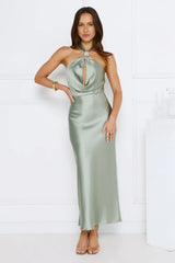 Essence of Style Halter Satin Maxi Dress Sage