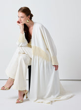 Off White Abaya with Pearl Embellishments