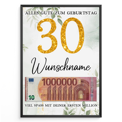 Personalisiertes Geldgeschenk zum 30. Geburtstag Frauen Männer Geburtstagsgeschenk Geld Geschenkidee personalisierbar