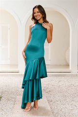 DEAR EMILIA Natural Confidence Satin Maxi Dress Forest Green