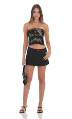 Textured Lace Strapless Top in Black