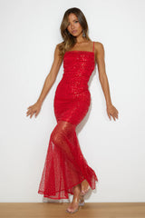 Princess Sparkle Sequin Maxi Dress Red
