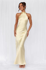 The Cleo Halter Satin Maxi Dress Yellow