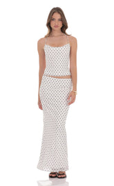 Polka Dot Cowl Neck Two Piece Set in White