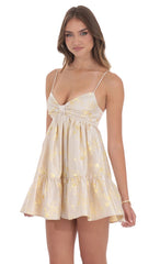 Foiled Bow Babydoll Dress in Champagne