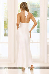 Dream Design Halter Satin Maxi Dress White
