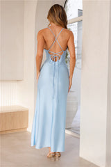 Red Carpet Affair Satin Maxi Dress Blue