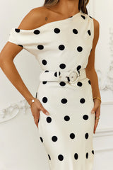 Meet Your Dream Off Shoulder Satin Midi Dress Ivory