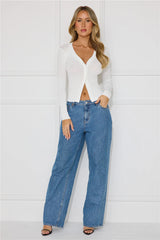 Buttoned Up Ribbed Long Sleeve Top White