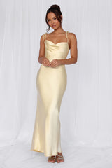 The Penelope Cowl Satin Maxi Dress Yellow