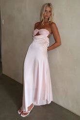 Thora Strapless Satin Maxi Dress - Baby Pink