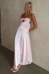 Thora Strapless Satin Maxi Dress - Baby Pink