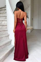 Manali Strapless Corset Maxi Dress - Burgundy