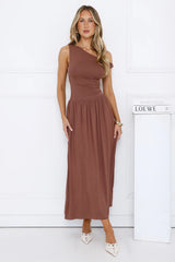 Coastal Daydream Off Shoulder Midi Dress Brown