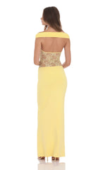 Off Shoulder Lace Cutout Maxi Dress in Yellow