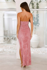 Chic Nightlife Velvet Strapless Maxi Dress Rose