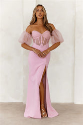 Champagne Soir��e Off Shoulder Maxi Dress Pink