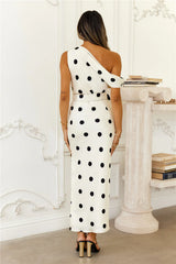 Meet Your Dream Off Shoulder Satin Midi Dress Ivory