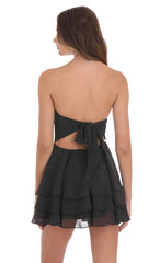 Shimmer Striped Asymmetrical Dress in Black