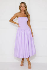 Modern Girl Style Strapless Bubble Midi Dress Lilac