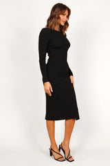 Louise Scoop Back Embellished Midi Dress - Black