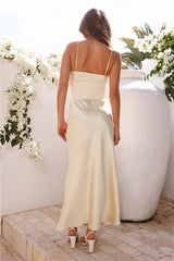 Queen Worthy Satin Corset Maxi Dress Yellow