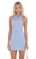 Mock Neck Halter Dress in Sky Blue