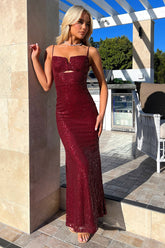 Bonnie Sequin Maxi Dress - Burgundy