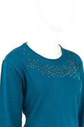 Kadın Damla Taşlı Ve Desenli Uzun Kollu Yuvarlak Yaka Likralı Nergiz Kumaş Anne Ince Kazak