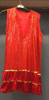 Ladies Red Sequin Fringed Dress