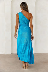 Sapphire Soir��e One Shoulder Maxi Dress Turquoise