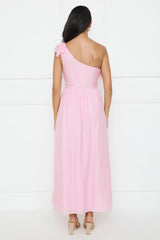 Pastel Dream One Shoulder Maxi Dress Pink
