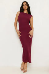 Sapphire Tide Off Shoulder Mesh Maxi Dress Burgundy