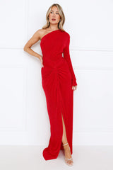 Luxe Atelier One Shoulder Maxi Dress Red
