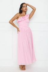 Pastel Dream One Shoulder Maxi Dress Pink
