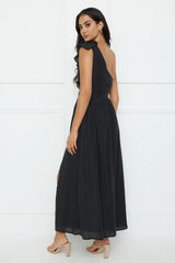 Pastel Dream One Shoulder Maxi Dress Black