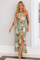 Reward Me One Shoulder Mesh Maxi Dress Green