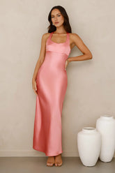 Spotlight Shine Satin Midi Dress Pink