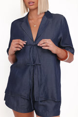 Aaliyah Chambray Tie Front Top - Dark Wash