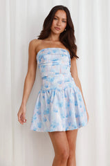 Dancing In Daylight Strapless Mini Dress Blue