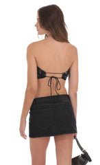 Textured Lace Strapless Top in Black