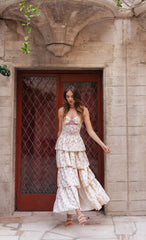 Floral Cutout Ruffle Maxi Dress in Cream