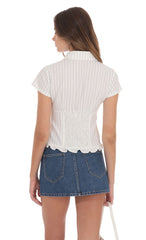 Button-Up Ruffle Top in White Stripes