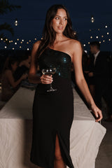 Xayne One Shoulder Sequin Midi Dress - Black/Emerald