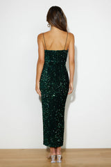 Party Mood Sequin Maxi Dress Forest Green