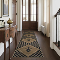 Lunette Washable Tribal Soft Easy Jute Black Indoor/Outdoor Runner Rug Easy Jute Rug Lahome 2' x 8'