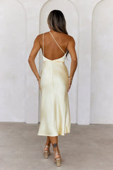 Kiss Of Celebration Satin One Shoulder Midi Dress Yellow
