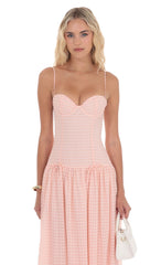 Plaid Drop Waist Maxi Dress in Pink